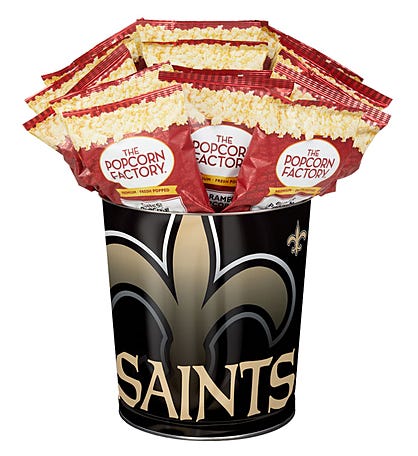 New Orleans Saints Popcorn Tin with 15 Bags of Popcorn